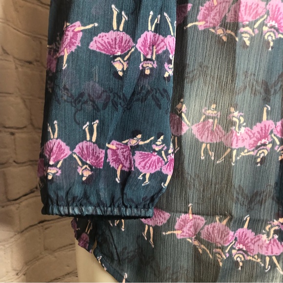 Modcloth Ballerina button down sheer Ballet / ballerina Print Blouse Top size M - Picture 7 of 16